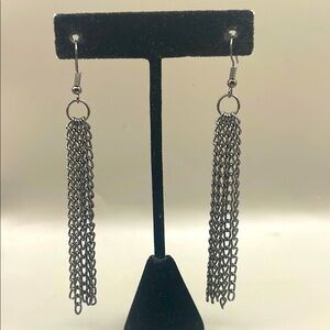 Vintage Silver Tone Chain Tassel Dangle Drop Statement Earrings